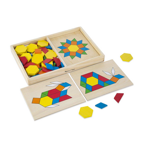 Melissa &amp; Doug Pattern Blocks and Boards - Classic Toy With 120 Solid Wood Shapes and 5 Double-Sided Panels